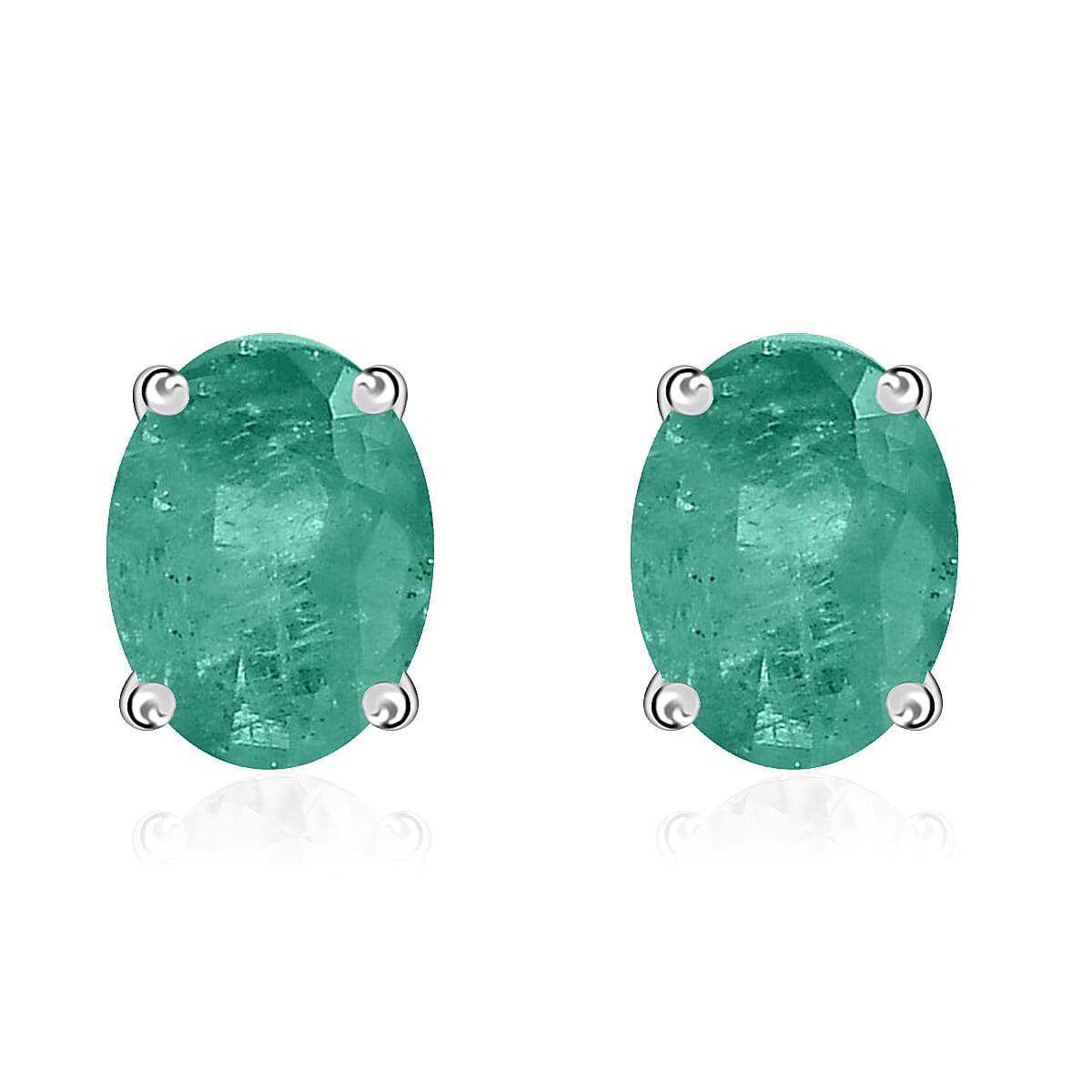 14K White Gold  Zambian Emerald Solitaire Stud Earrings 1.60 ct. 8000617 0