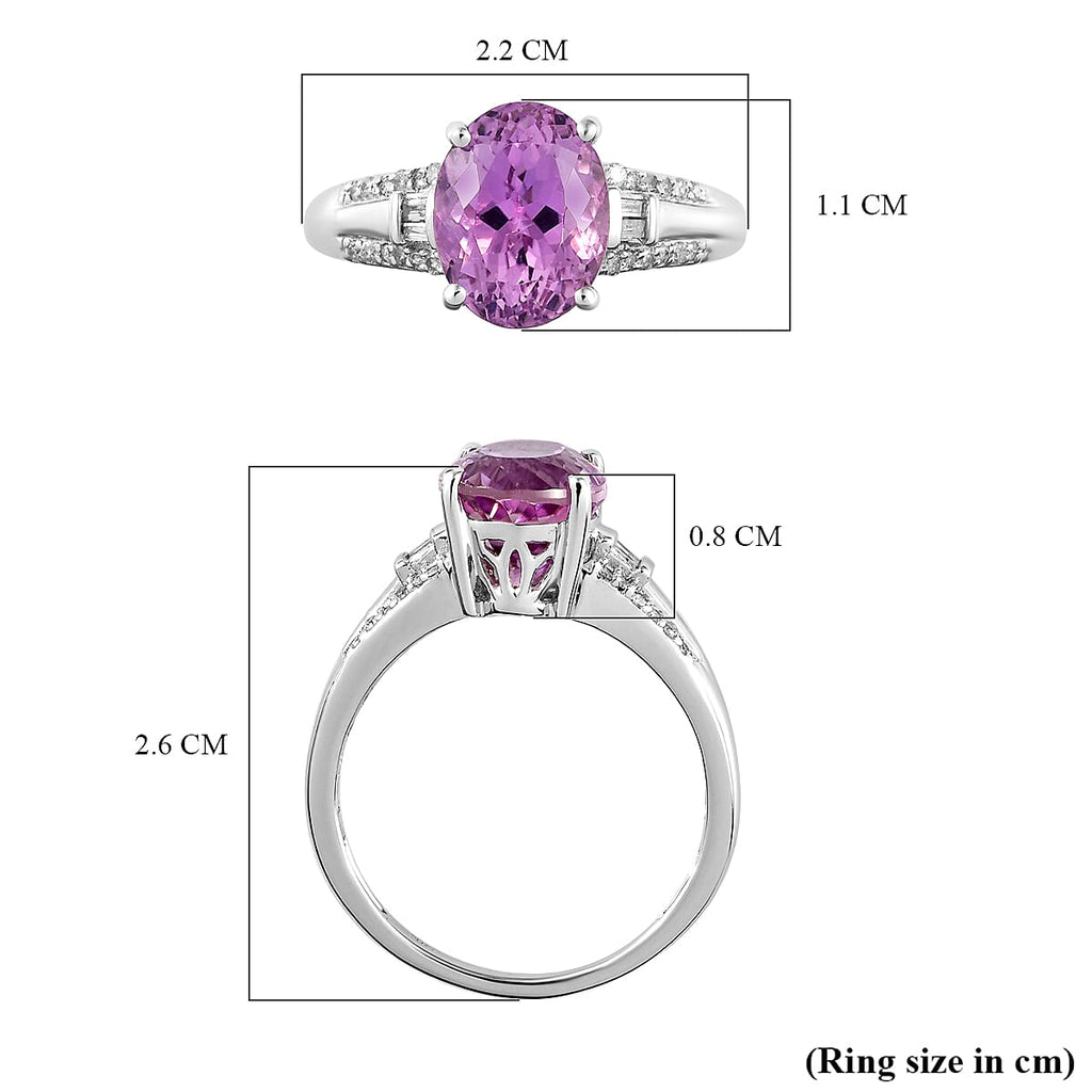 14K White Gold AAA Urucum Kunzite and Diamond Ring 3.00 Ct.