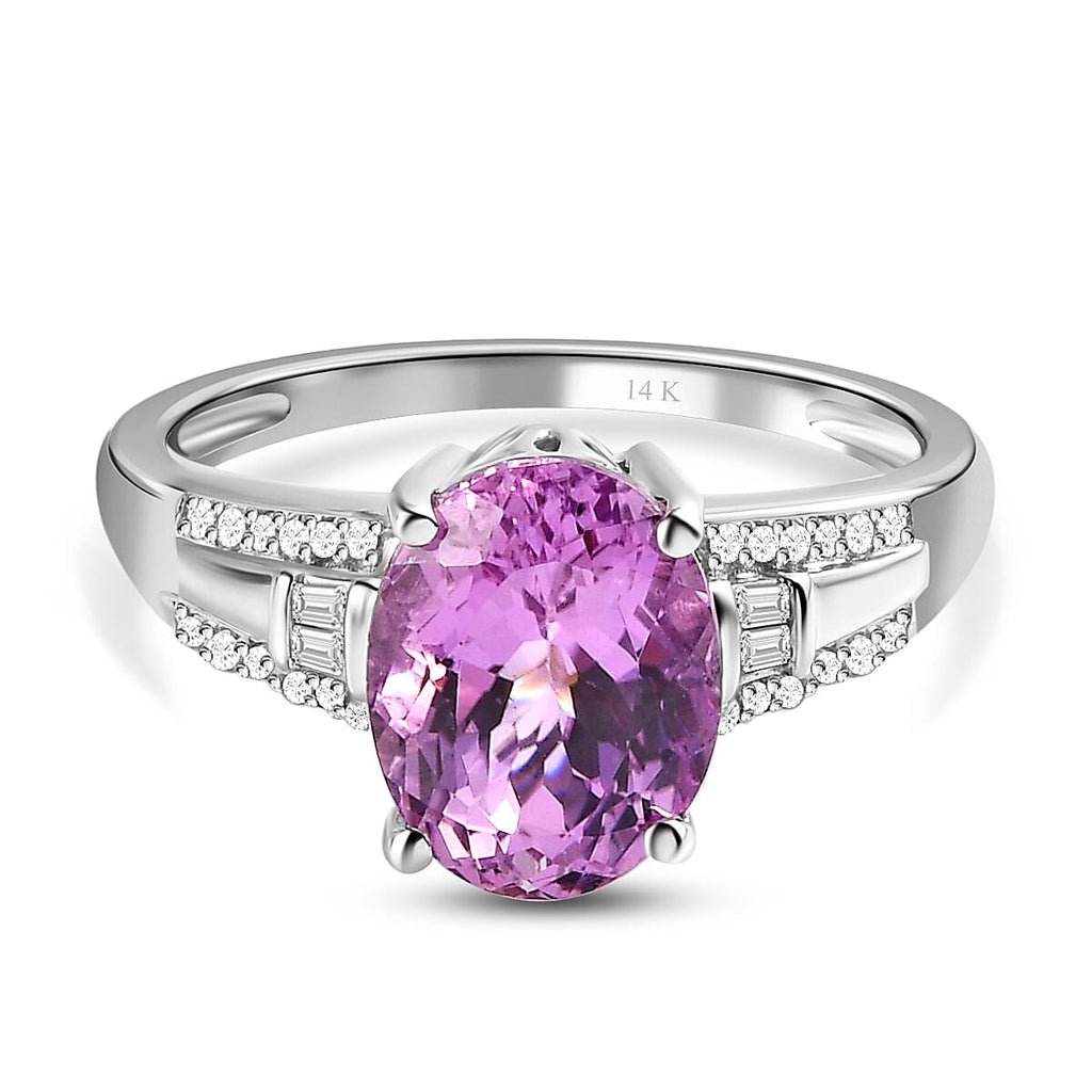 14K White Gold AAA Urucum Kunzite and Diamond Ring 3.00 Ct.
