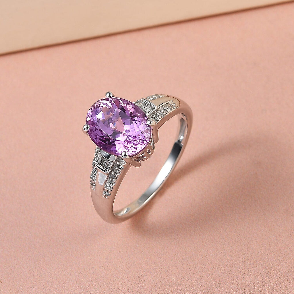 14K White Gold AAA Urucum Kunzite and Diamond Ring 3.00 Ct.