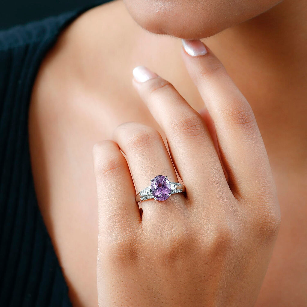 14K White Gold AAA Urucum Kunzite and Diamond Ring 3.00 Ct.