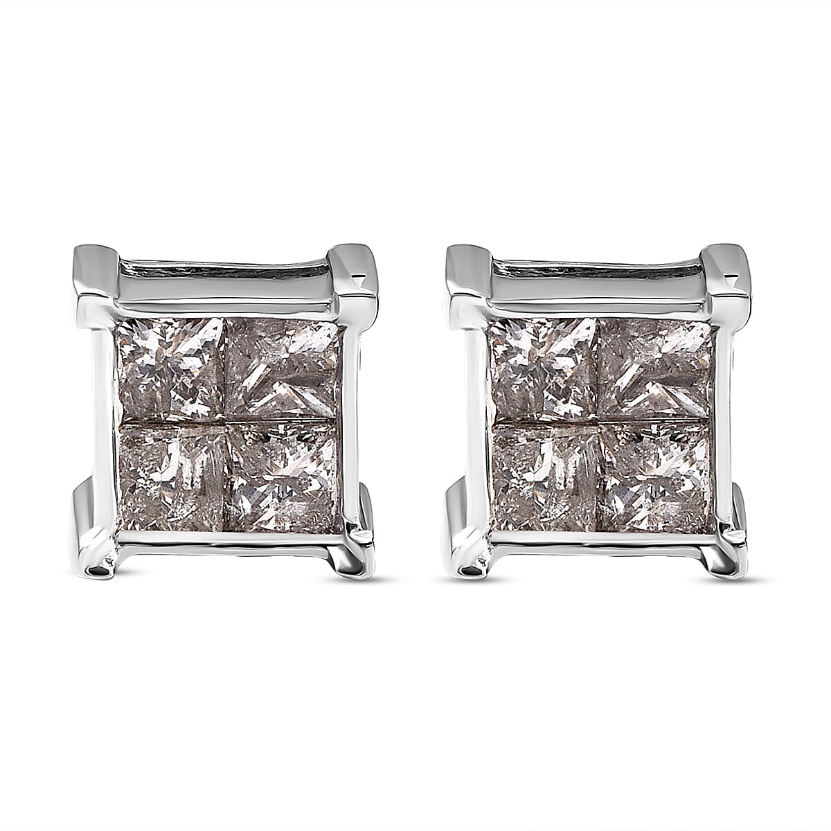14K White Gold Invisible Set Diamond Stud Earrings 1.00 Ct. 8861080 0