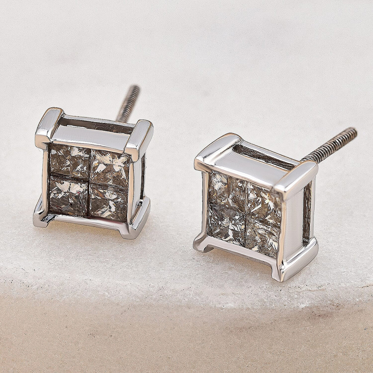 14K White Gold Invisible Set Diamond Stud Earrings 1.00 Ct. 8861080 1