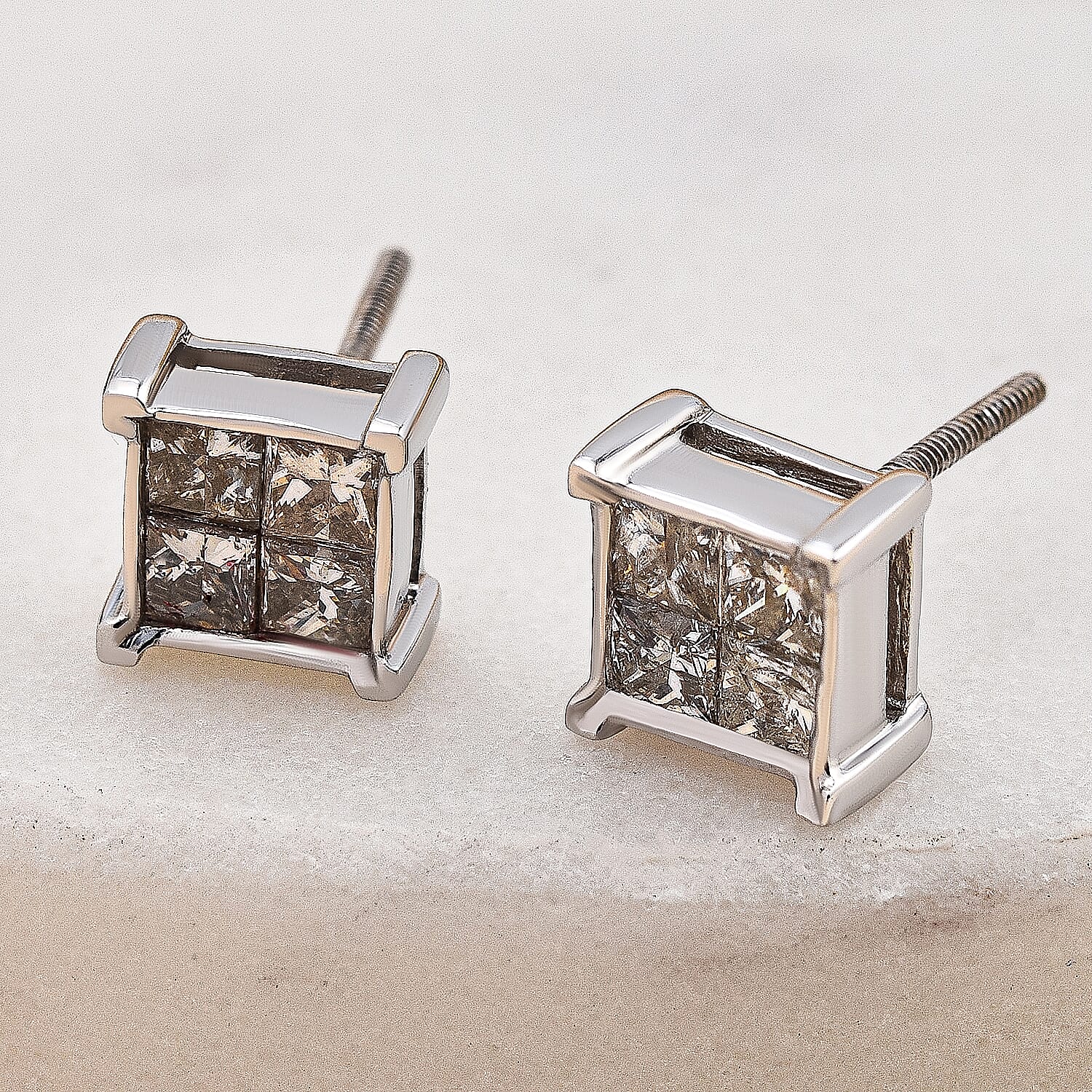 14K White Gold Invisible Set Diamond Stud Earrings 1.00 Ct. 8861080 1