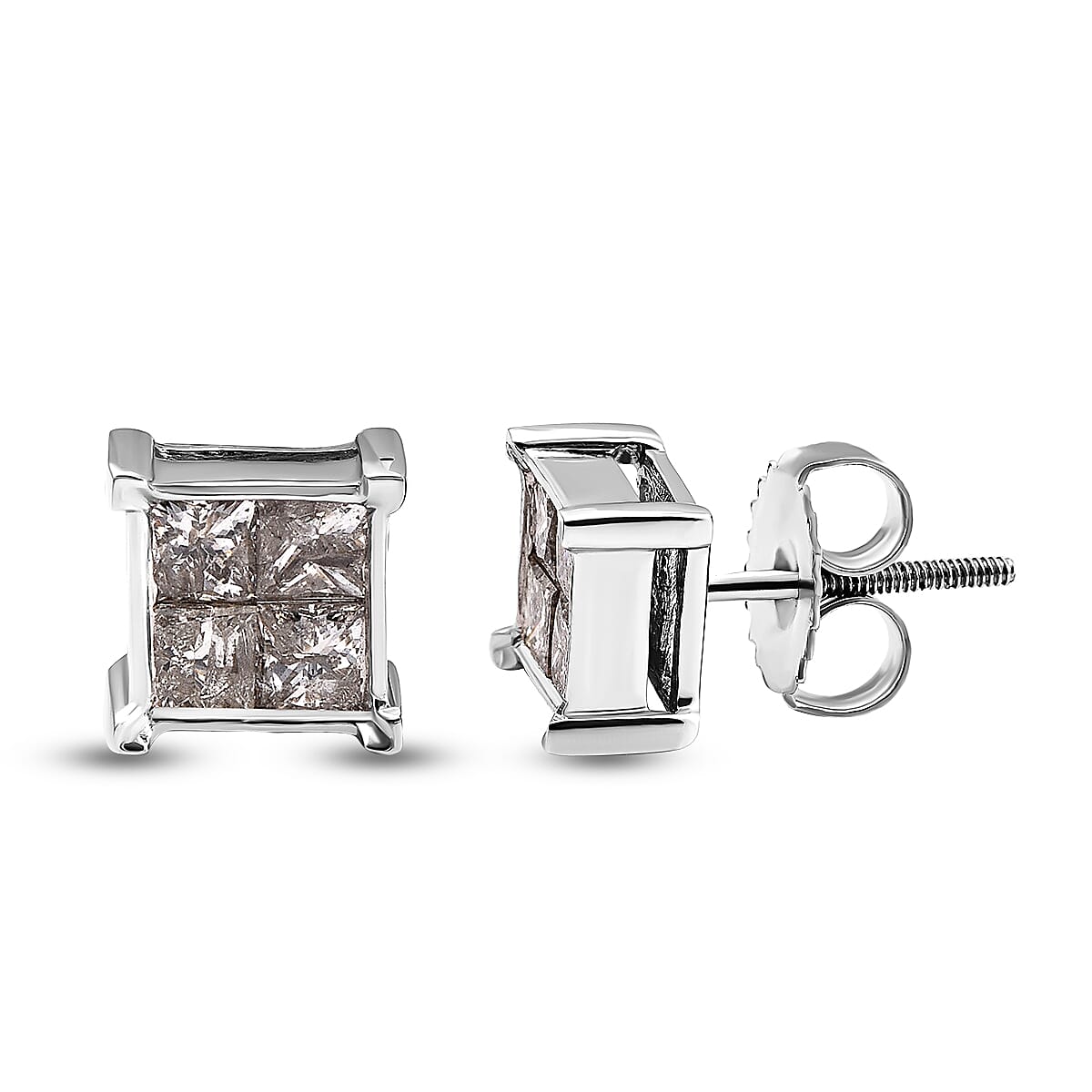 14K White Gold Invisible Set Diamond Stud Earrings 1.00 Ct. 8861080 2