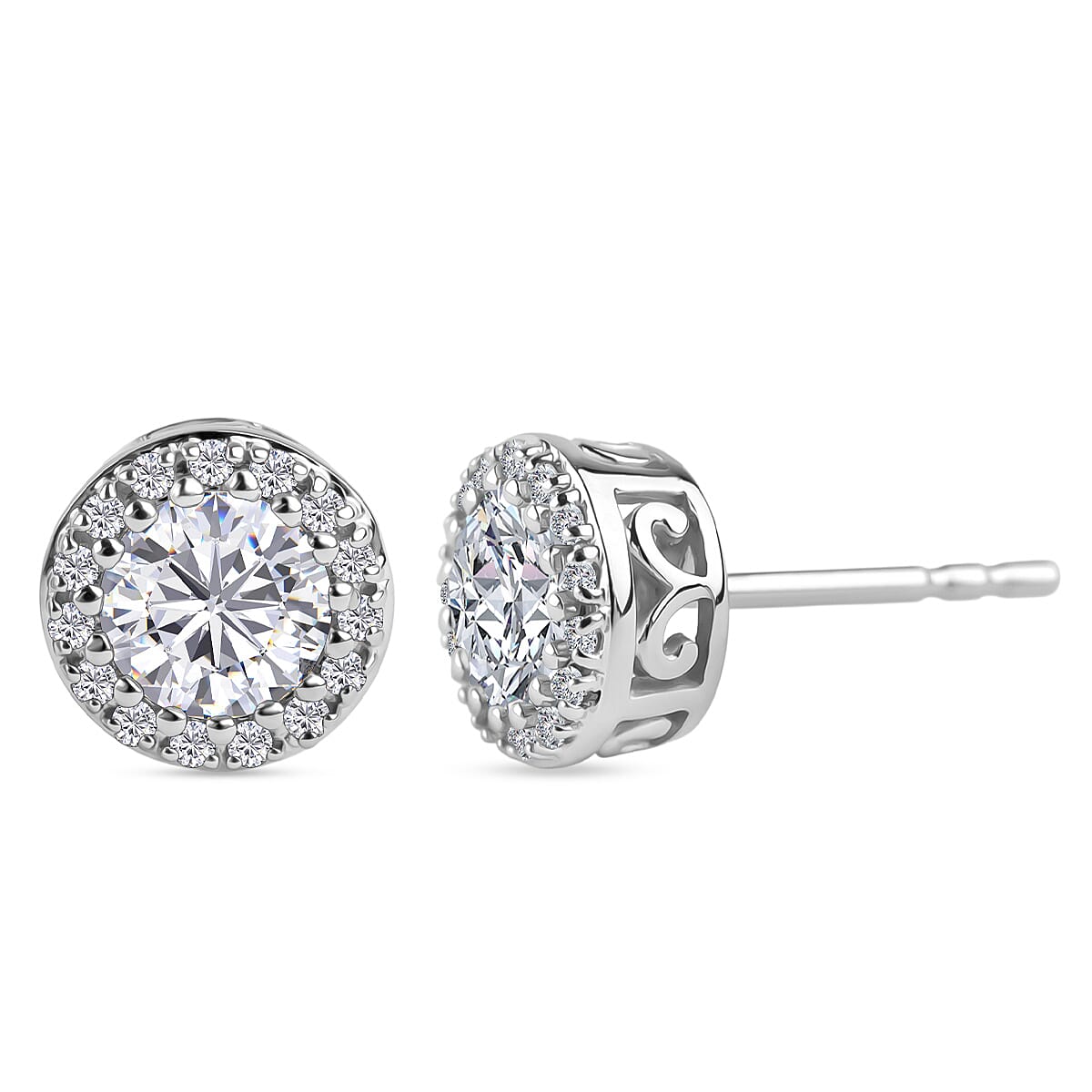 LUXURIANT 1 Ct. Lab Grown Diamond Halo Earring with Push Back in 14K White Gold (SI-GH) 8376204 0