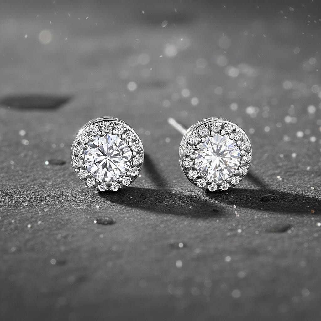 LUXURIANT 1 Ct. Lab Grown Diamond Halo Earring with Push Back in 14K White Gold (SI-GH) 8376204 1