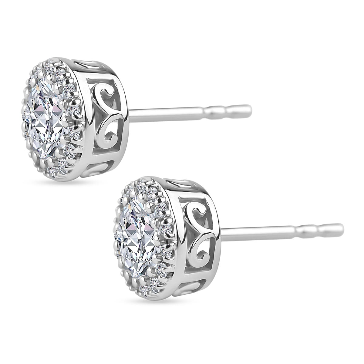 LUXURIANT 1 Ct. Lab Grown Diamond Halo Earring with Push Back in 14K White Gold (SI-GH) 8376204 2