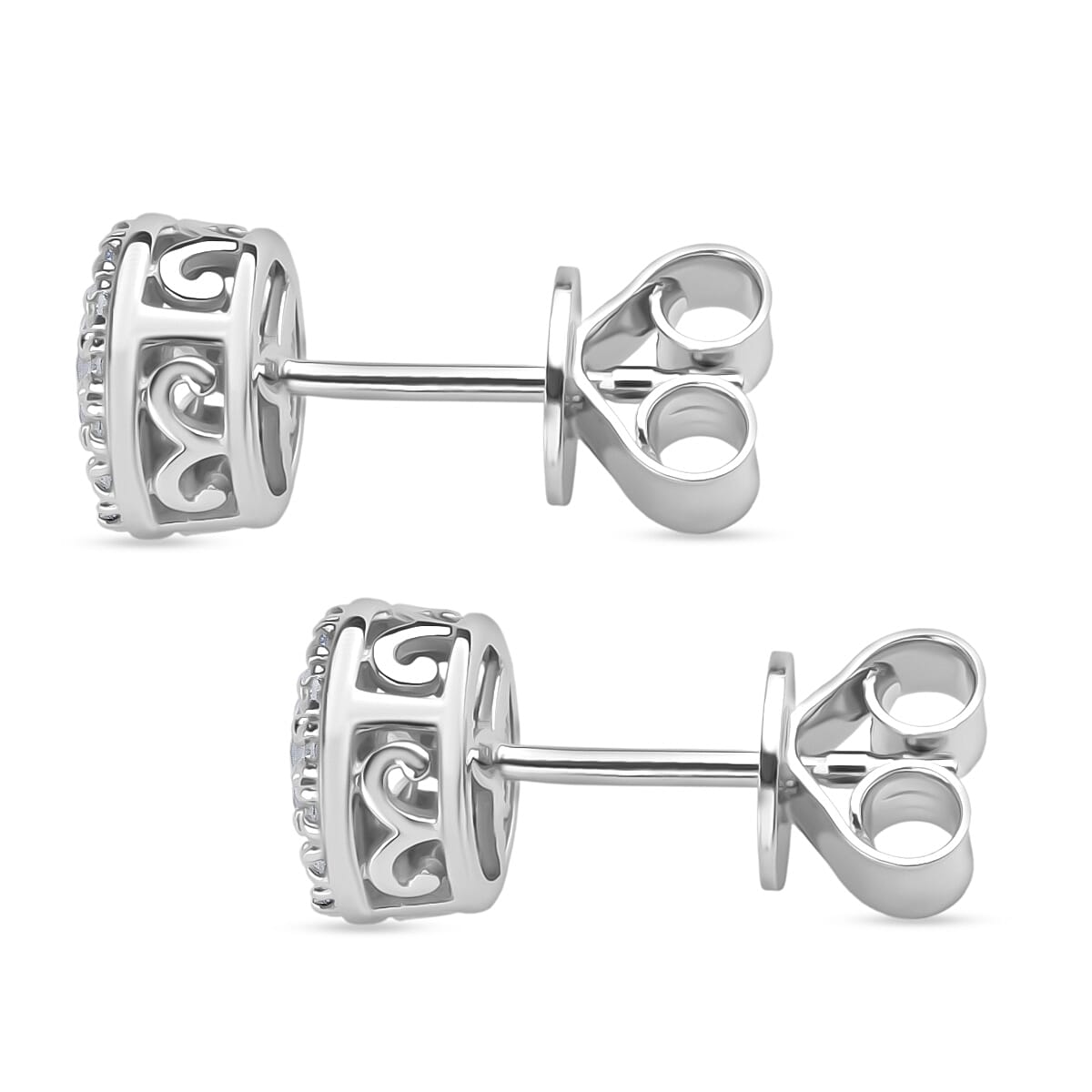LUXURIANT 1 Ct. Lab Grown Diamond Halo Earring with Push Back in 14K White Gold (SI-GH) 8376204 3
