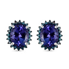 5 th Avenue Closeout- 14K White Gold AAA Tanzanite and Blue Diamond Stud Earrings 6.00 Ct