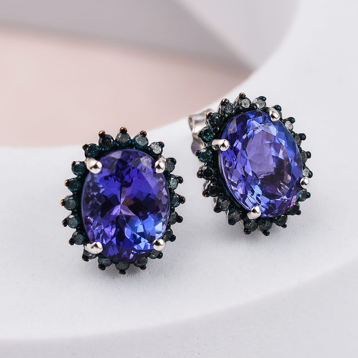 5th Avenue Closeout- 14K White Gold AAA Tanzanite and Blue Diamond Stud Earrings 6.00 Ct 7562095 2