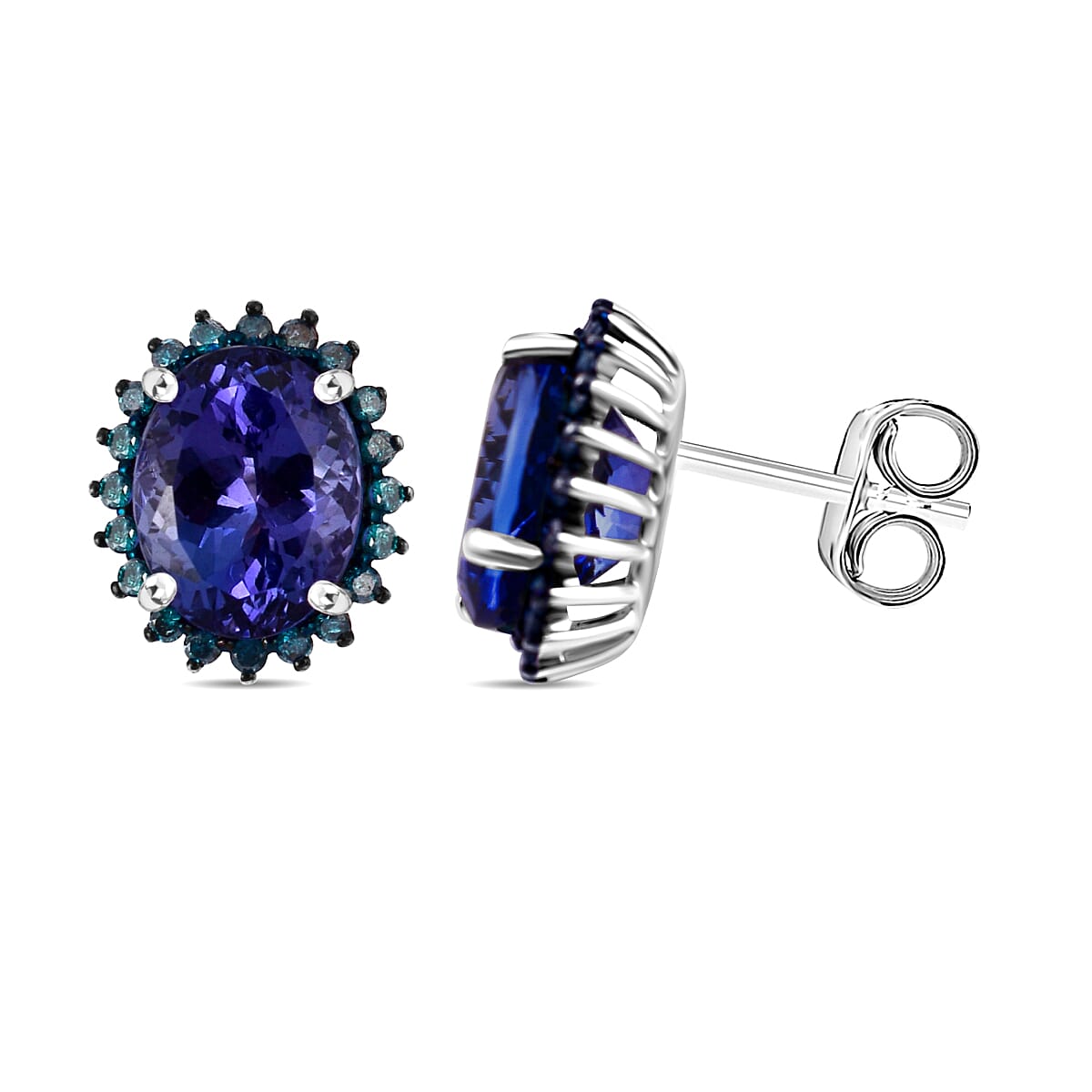 5th Avenue Closeout- 14K White Gold AAA Tanzanite and Blue Diamond Stud Earrings 6.00 Ct 7562095 4