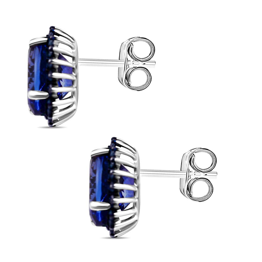 5 th Avenue Closeout- 14K White Gold AAA Tanzanite and Blue Diamond Stud Earrings 6.00 Ct