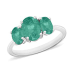 14K W Gold   Zambian Emerald  3 Stone Ring 2.40 ct,  Gold Wt. 4 Gms  2.400  Ct.