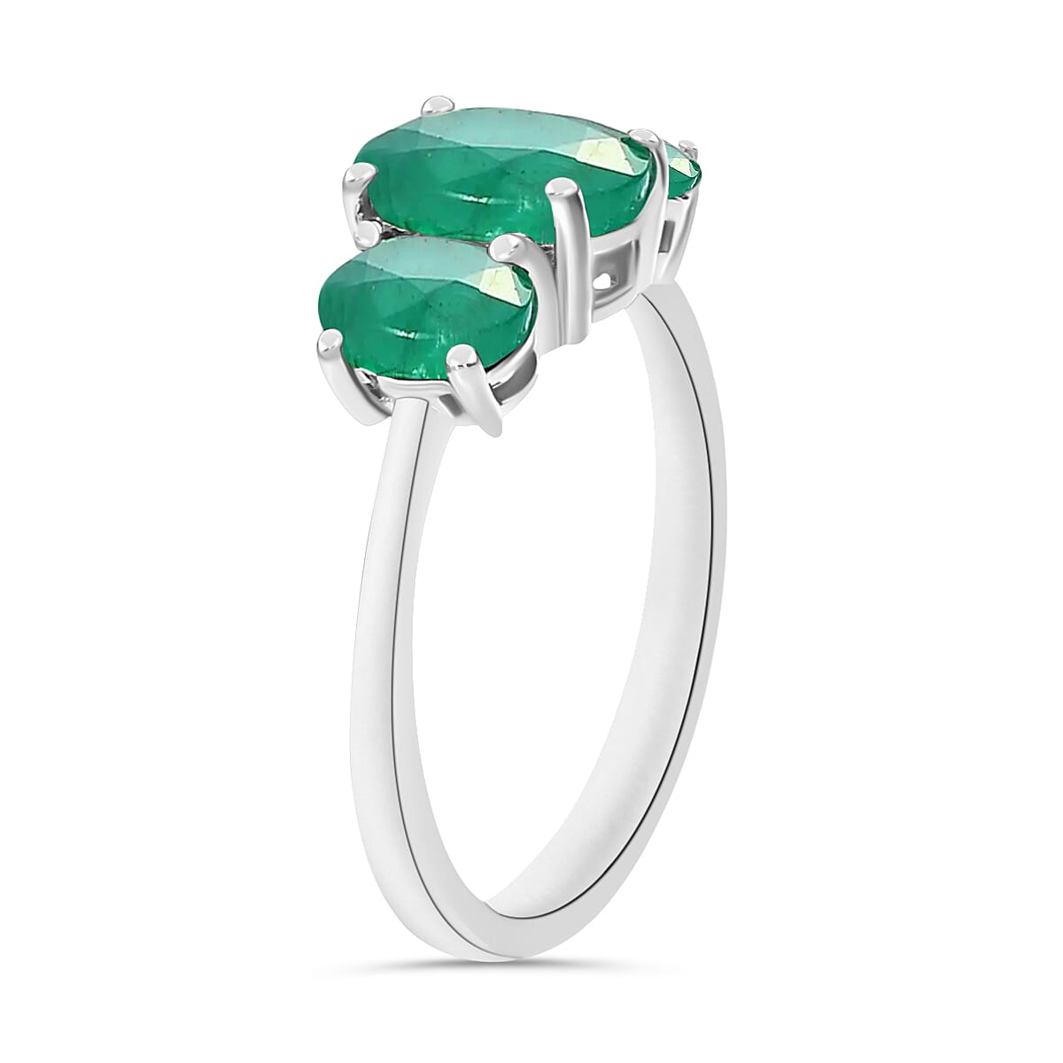 14K White Gold Zambian Emerald 3 Stone Ring in Gold Wt. 4 grams, 2.40 Ct 8007333 3
