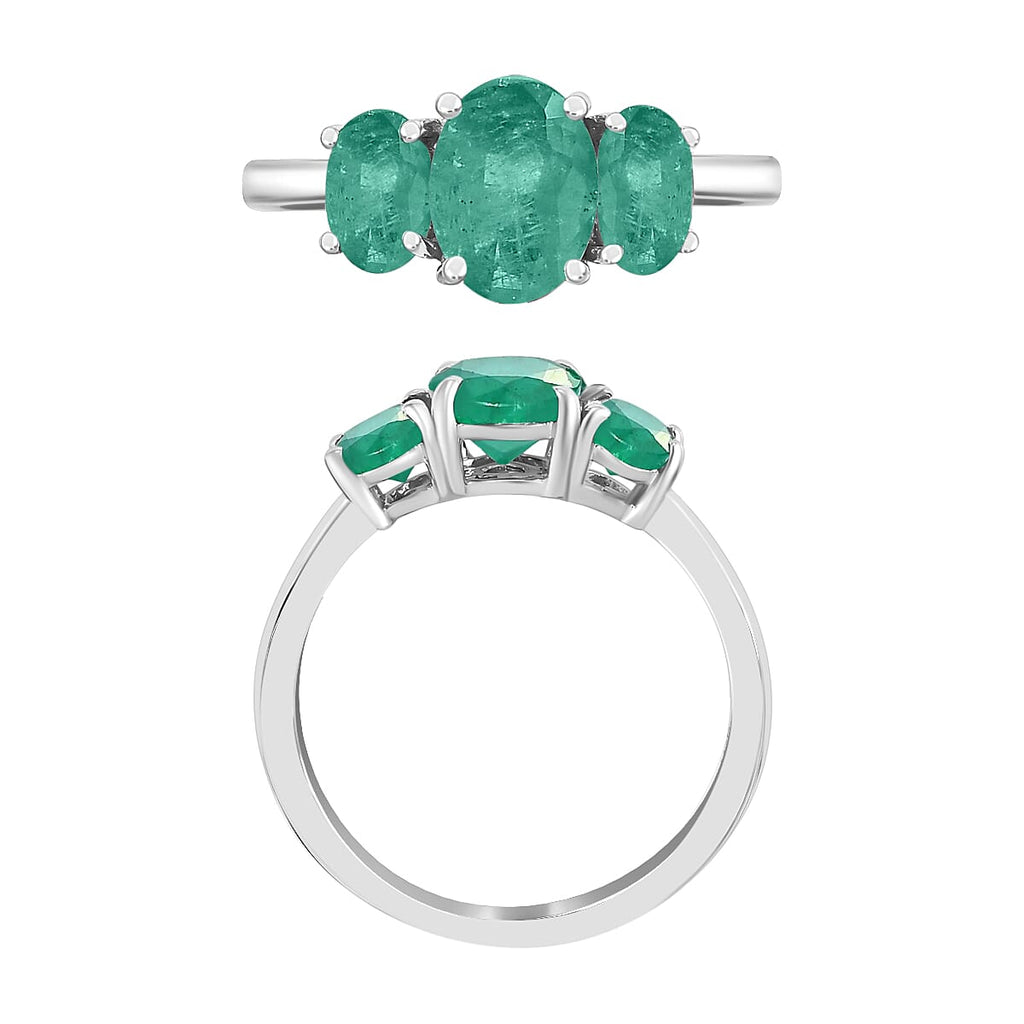 14K W Gold   Zambian Emerald  3 Stone Ring 2.40 ct,  Gold Wt. 4 Gms  2.400  Ct.