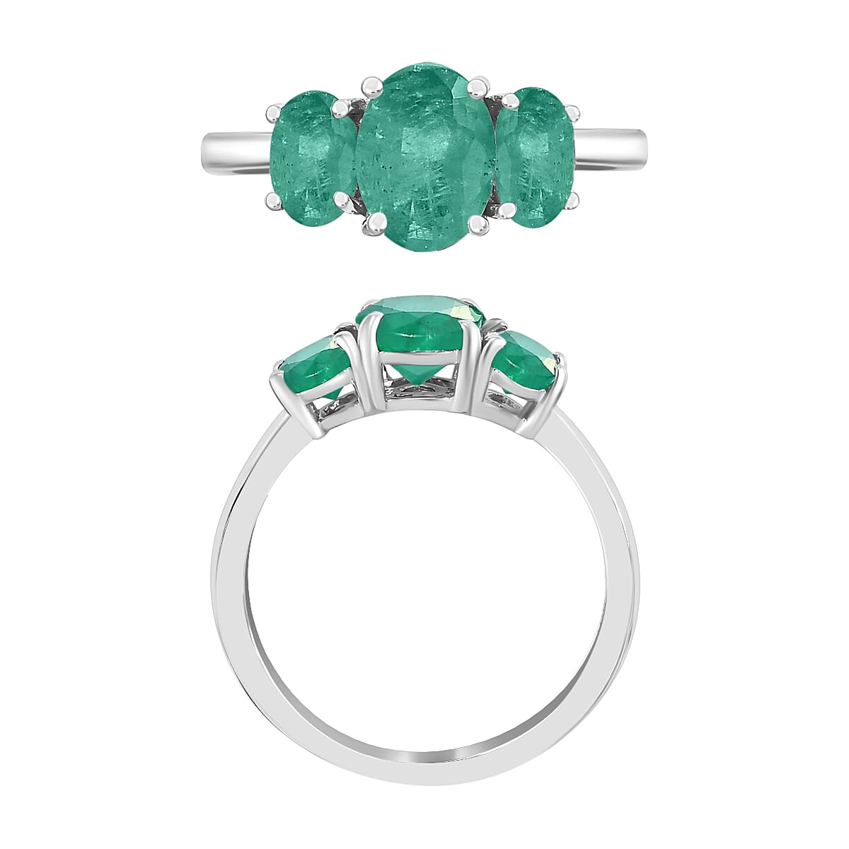 14K White Gold Zambian Emerald 3 Stone Ring in Gold Wt. 4 grams, 2.40 Ct 8007333 4