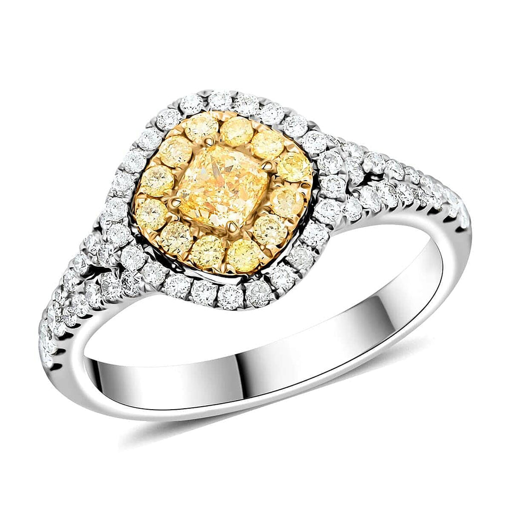 14K White & Yellow Gold  Yellow (SI-I1) & White Diamond (I1-G-H) Ring 1.84 Ct