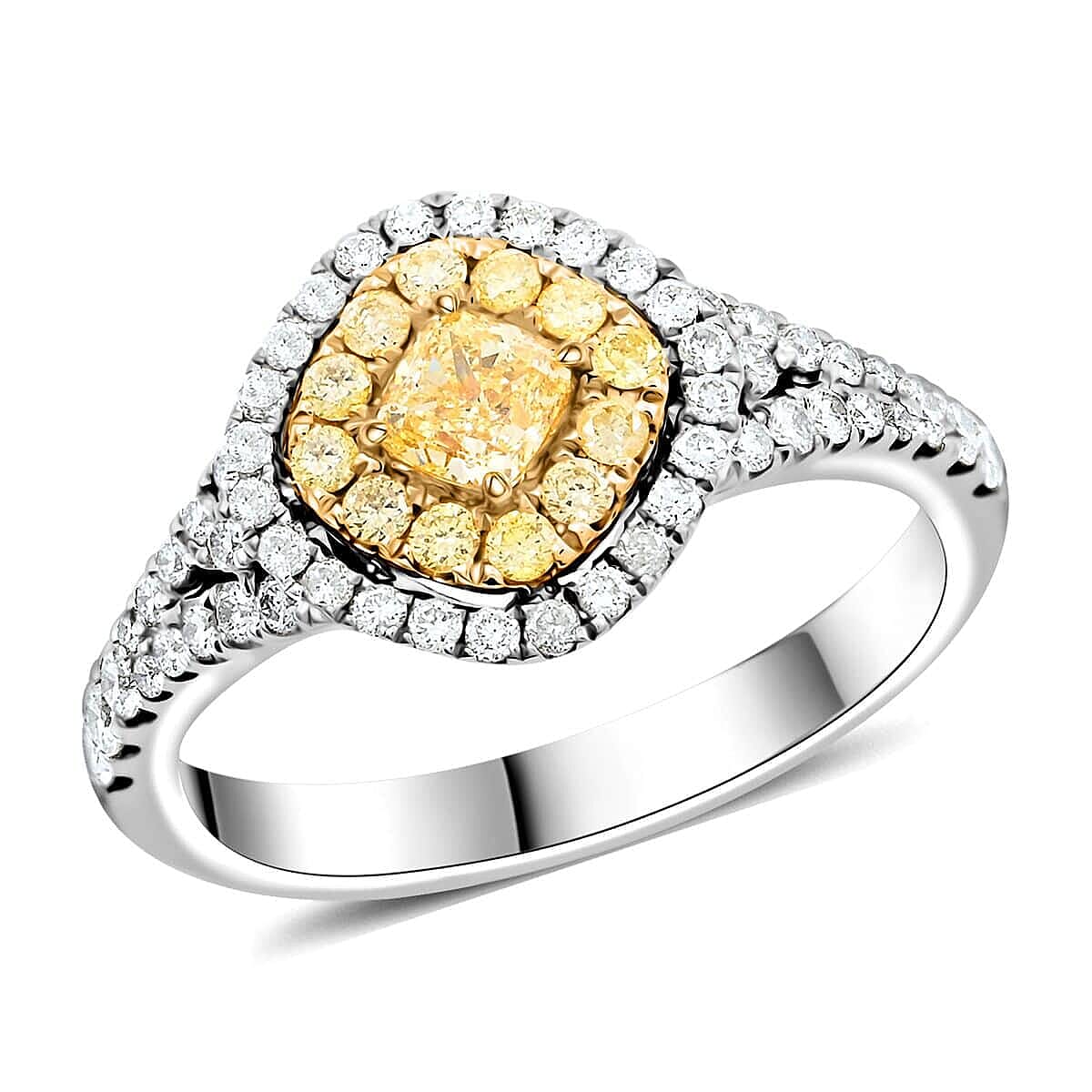 MODANI Collection - 14K White &amp; Yellow Gold  Yellow (SI-I1) &amp; White Diamond (I1-G-H) Ring 1.84 Ct(Resizable 2 down 3 size UP). 7779246 0