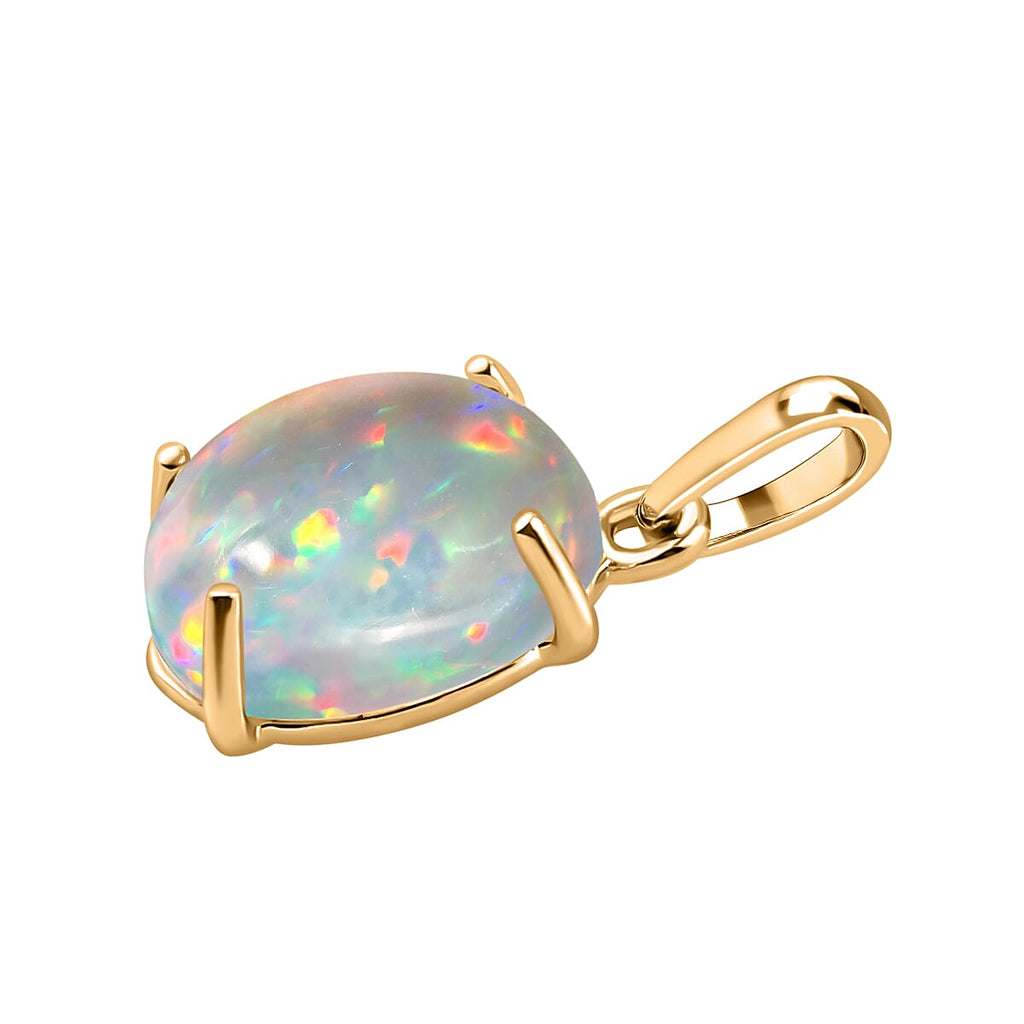 14K Yellow Gold  AA   Ethiopian Opal  Solitaire Pendant 1.80 ct,  Gold Wt. 2 Gms  1.800  Ct.