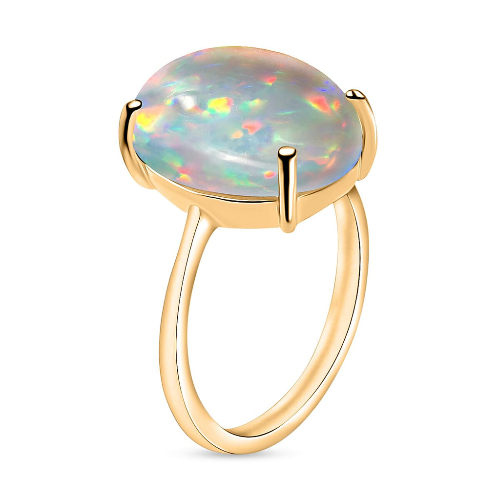 14K Yellow Gold  AA  Ethiopian Opal Solitaire Ring 5.00 ct,  Gold Wt. 4 Gms  5.000  Ct.