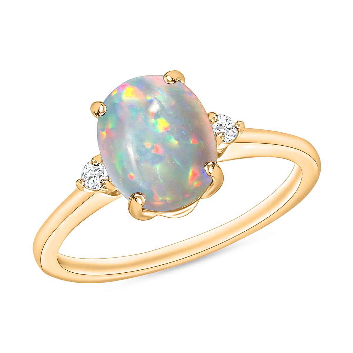 14K Yellow Gold AA Ethiopian Opal and White Diamond I1-I2 Classic Solitaire Ring in Gold Wt. 4 grams, 1.30 Ct 8005205 0