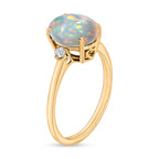 14K Yellow Gold  AA   Ethiopian Opal ,  White Diamond  I1-I2 Main Stone With Side Stone Ring 1.30 ct,  Gold Wt. 4 Gms  1.300  Ct.