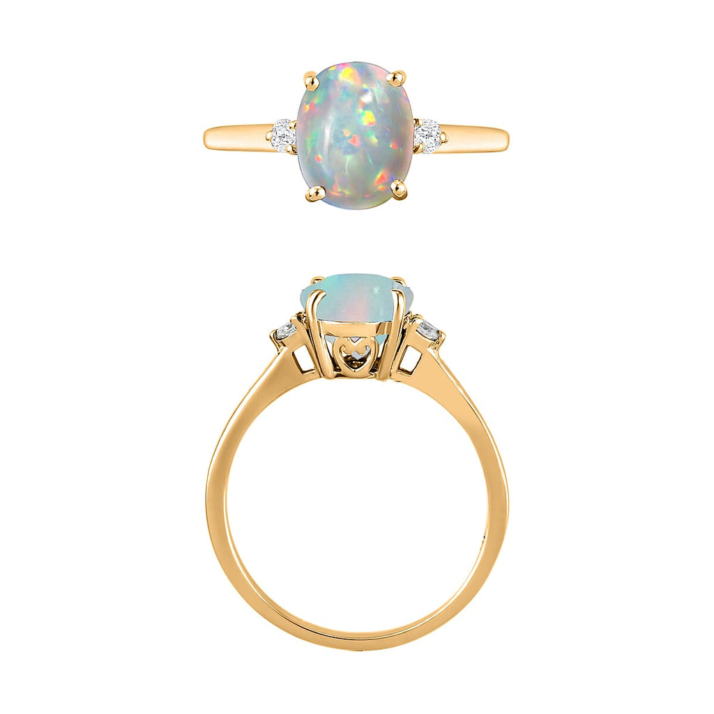 14K Yellow Gold  AA   Ethiopian Opal ,  White Diamond  I1-I2 Main Stone With Side Stone Ring 1.30 ct,  Gold Wt. 4 Gms  1.300  Ct.
