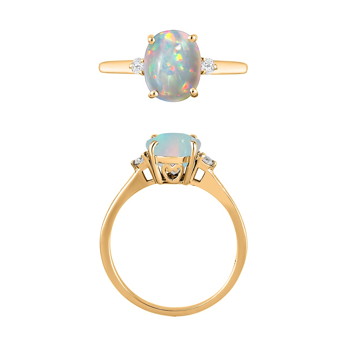 14K Yellow Gold AA Ethiopian Opal and White Diamond I1-I2 Classic Solitaire Ring in Gold Wt. 4 grams, 1.30 Ct 8005205 3