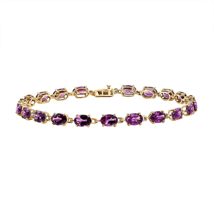 Purple Garnet Station Bracelet (Size - 7.5) in 14K Yellow Gold 8023624 1