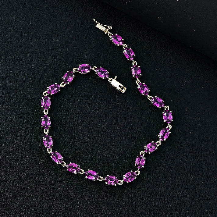Purple Garnet Station Bracelet (Size - 7.5) in 14K Yellow Gold 8023624 2