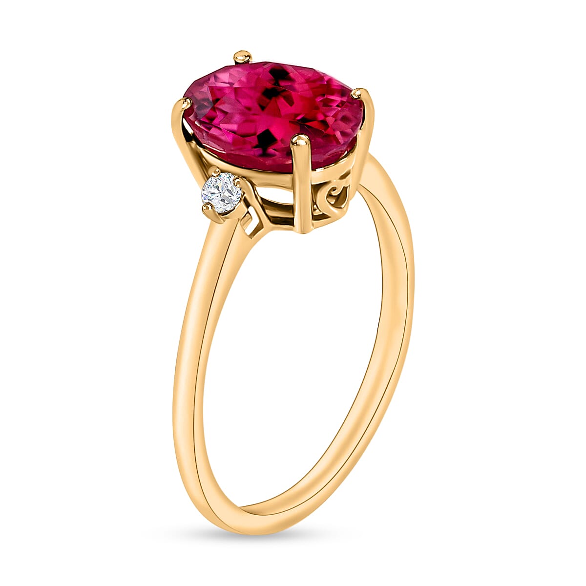 14K Yellow Gold AA Rubellite and White Diamond I1-I2 Classic Solitaire Ring in Gold Wt. 4 grams, 2.50 Ct 8004491 2