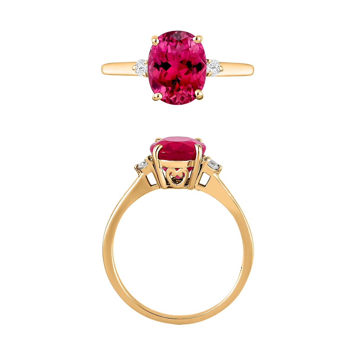 14K Yellow Gold AA Rubellite and White Diamond I1-I2 Classic Solitaire Ring in Gold Wt. 4 grams, 2.50 Ct 8004491 3