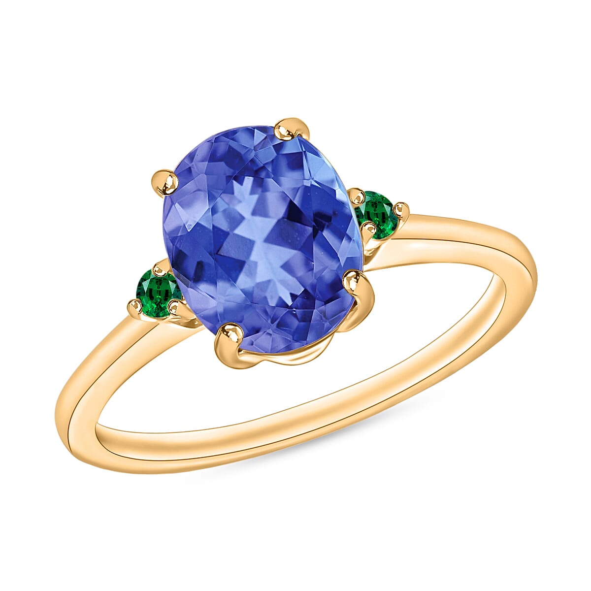 14K Yellow Gold AA Tanzanite and Colombian Emerald Classic Solitaire Ring in Gold Wt. 4 grams, 2.10 Ct 8005443 0