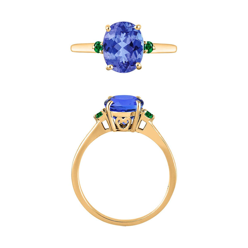 14K Yellow Gold  AA   Tanzanite ,  Colombian Emerald  Main Stone With Side Stone Ring 2.10 ct,  Gold Wt. 4 Gms  2.100  Ct.