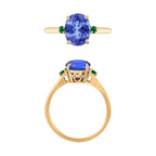 14K Yellow Gold  AA   Tanzanite ,  Colombian Emerald  Main Stone With Side Stone Ring 2.10 ct,  Gold Wt. 4 Gms  2.100  Ct.