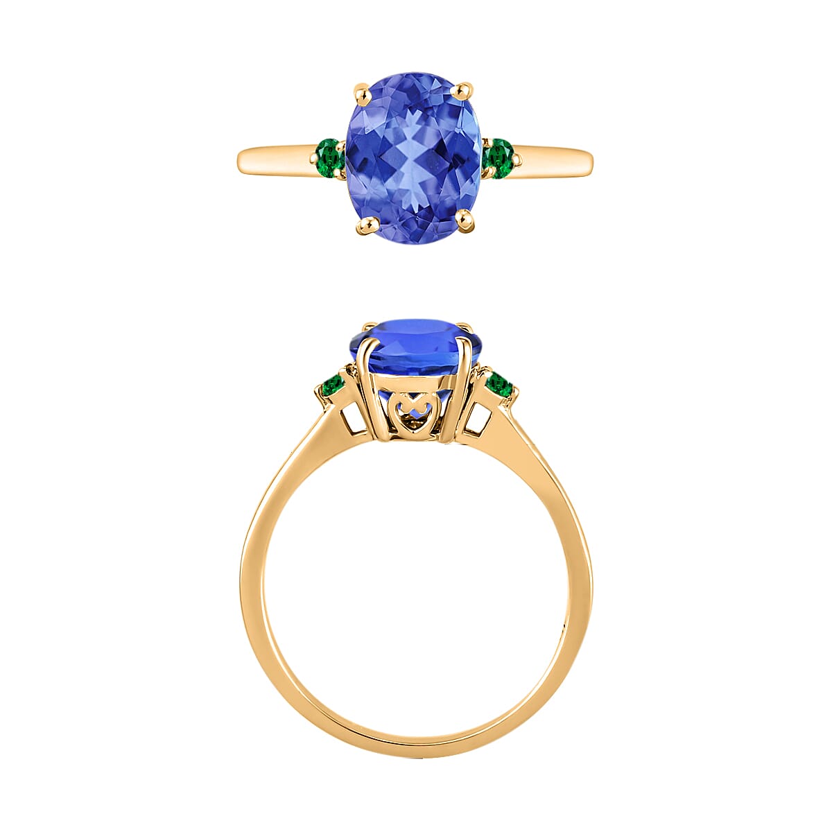 14K Yellow Gold AA Tanzanite and Colombian Emerald Classic Solitaire Ring in Gold Wt. 4 grams, 2.10 Ct 8005443 3
