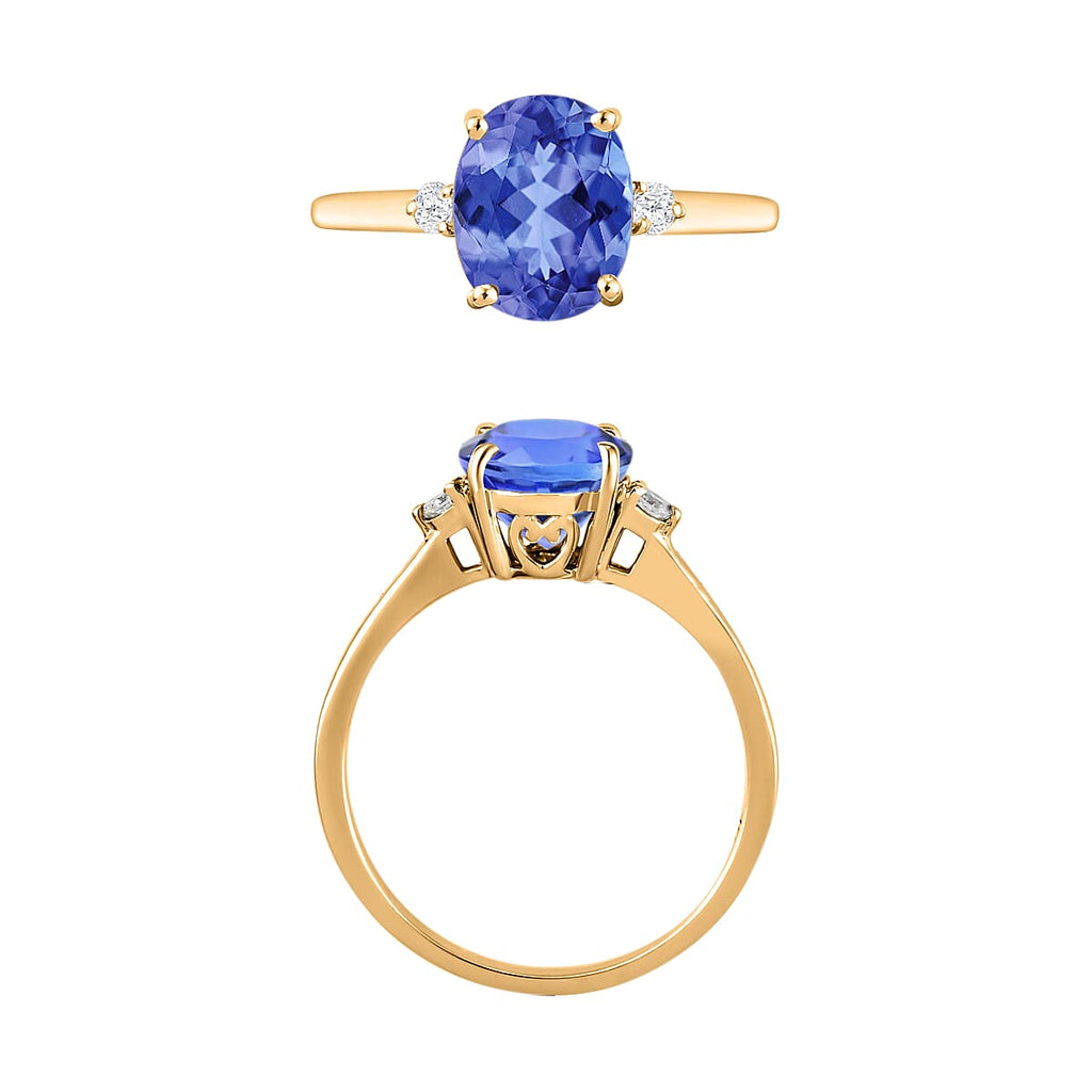 14K Yellow Gold  AA   Tanzanite ,  White Diamond  I1-I2 Main Stone With Side Stone Ring 2.10 ct,  Gold Wt. 4 Gms  2.100  Ct.