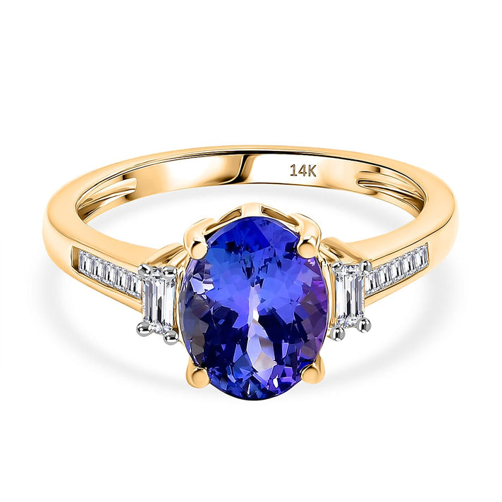 14K Yellow Gold AAA Tanzanite &amp; Natural White Diamond Solitaire Ring 2.00 Ct 8527235 1