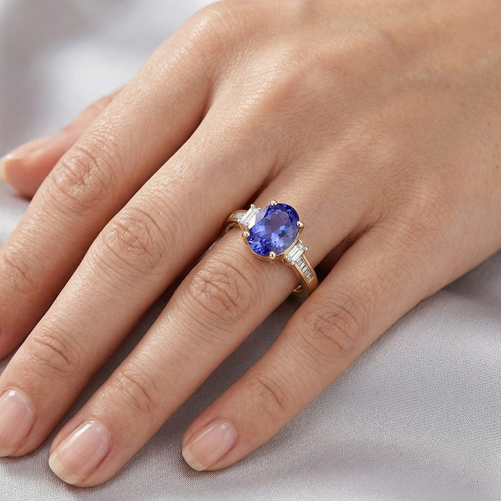 14K Yellow Gold AAA Tanzanite &amp; Natural White Diamond Solitaire Ring 2.00 Ct 8527235 2