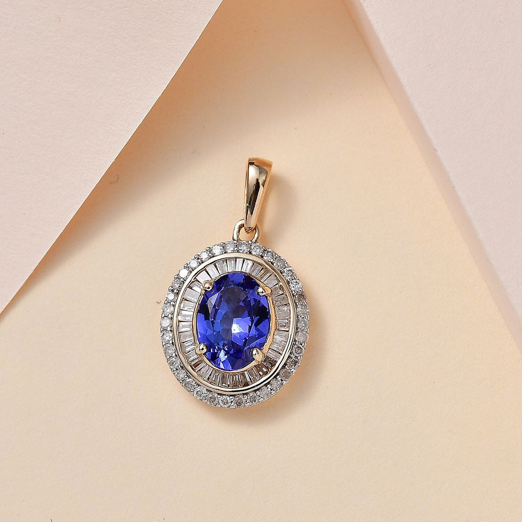 14K Yellow Gold Premium Tanzanite Diamond Pendant 2.44 Ct.