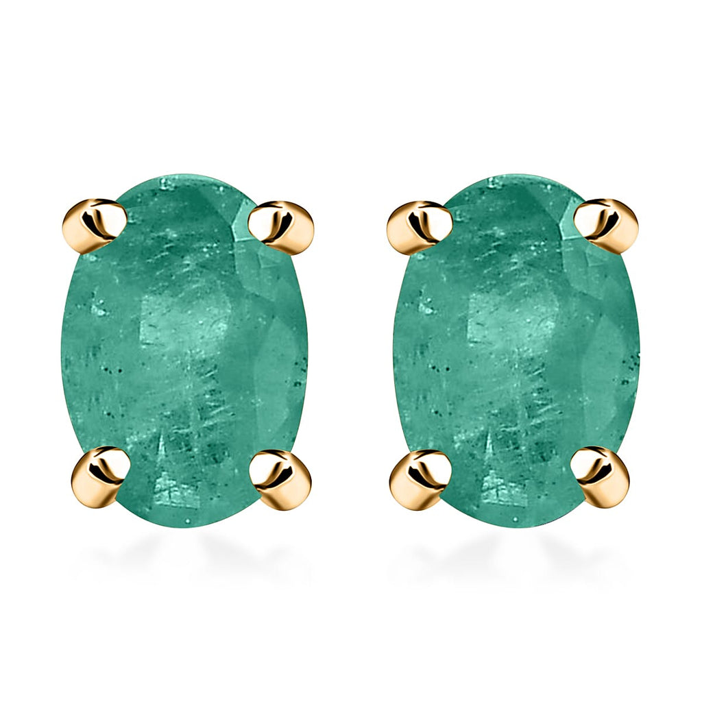 14K Yellow Gold Zambian Emerald Solitaire Stud With Push Back Earring 0.87 Ct.