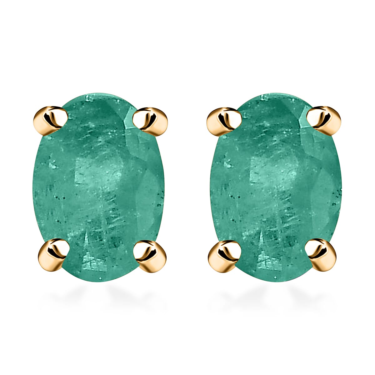 14K Yellow Gold Zambian Emerald Solitaire Stud Push Post Earrings 8000608 0