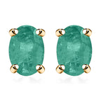 14K Yellow Gold Zambian Emerald Solitaire Stud With Push Back Earring 0.87 Ct.