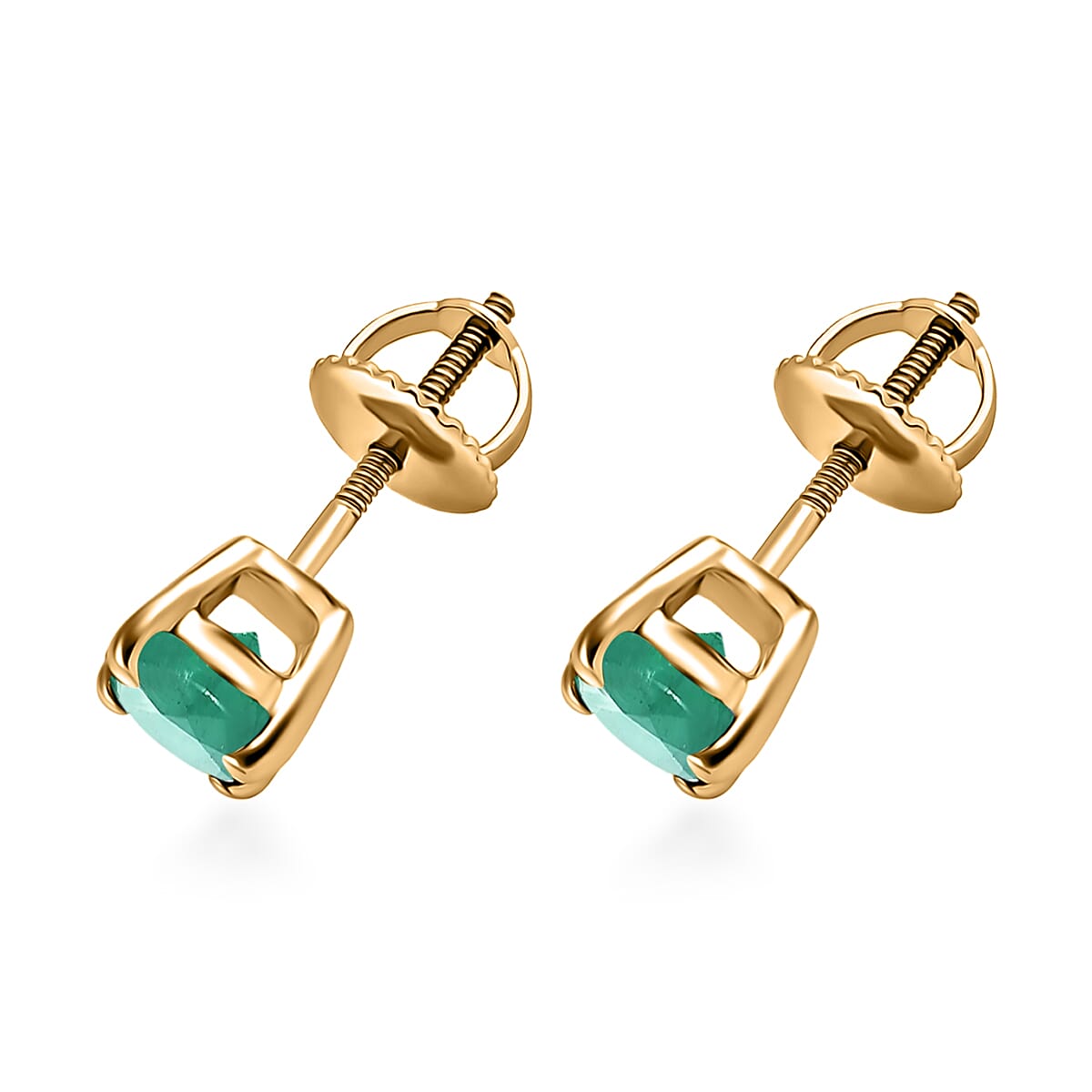 14K Yellow Gold Zambian Emerald Solitaire Stud Push Post Earrings 8000608 2