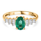 14K Yellow Gold AAA Boyaca Colombian Emerald & Diamond Ring 0.76 Ct