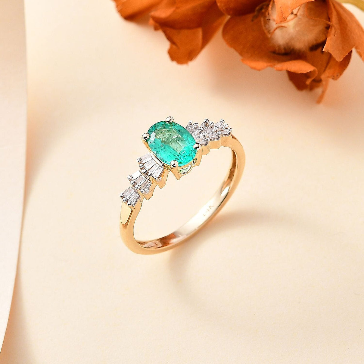AAA Boyaca Colombian Emerald and Diamond Ballerina Ring in 14K Yellow Gold 7845824 2