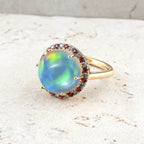 14K Yellow Gold  AAA   Ethiopian Opal ,  Orange Sapphire ,  White Diamond  I2 Ring 7.30 ct,  Gold Wt. 4.31 Gms  7.300  Ct.