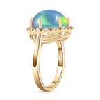 14K Yellow Gold  AAA   Ethiopian Opal ,  Orange Sapphire ,  White Diamond  I2 Ring 7.30 ct,  Gold Wt. 4.31 Gms  7.300  Ct.