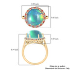 14K Yellow Gold  AAA   Ethiopian Opal ,  Orange Sapphire ,  White Diamond  I2 Ring 7.30 ct,  Gold Wt. 4.31 Gms  7.300  Ct.